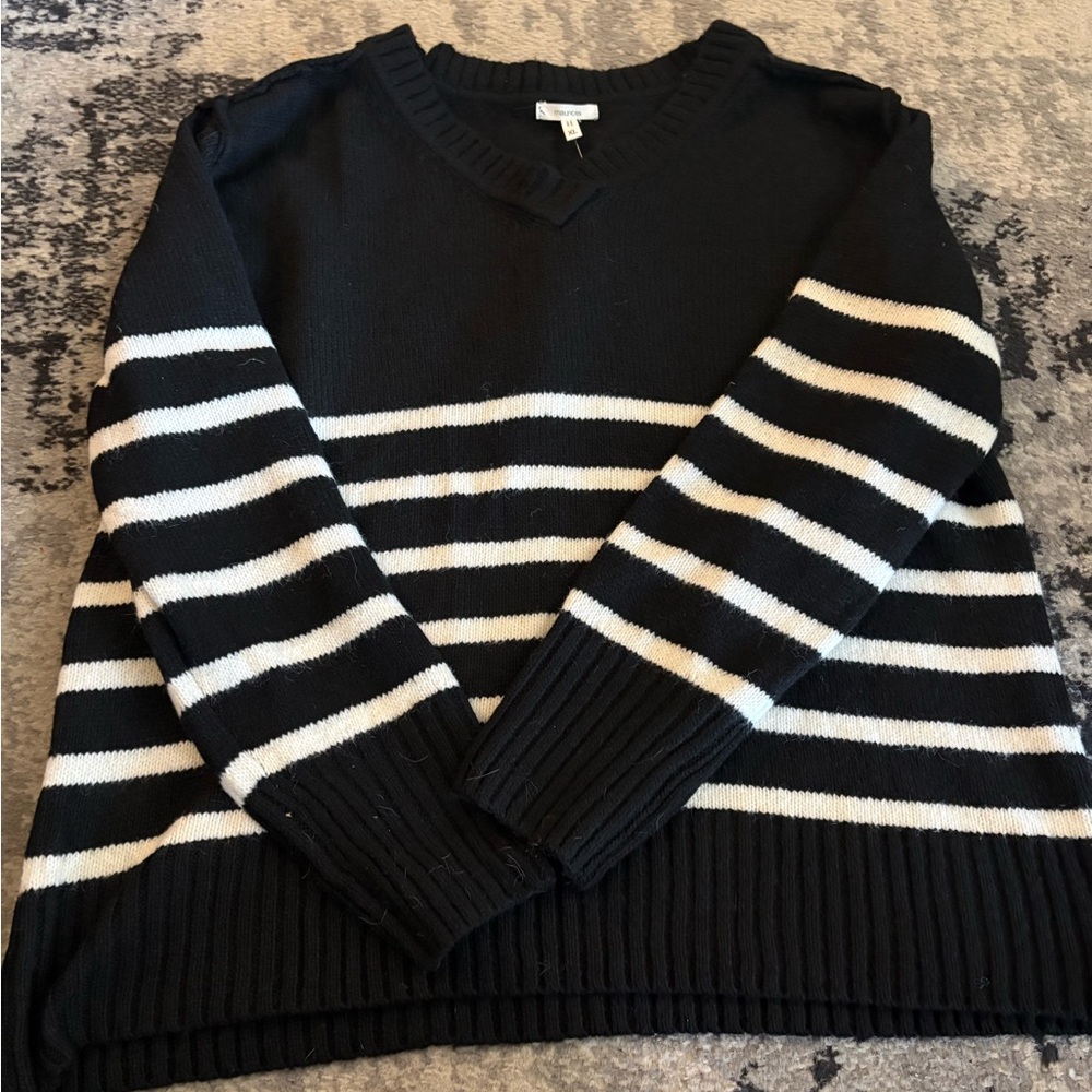 Maurices Black Ribbed V-Neck Sweater